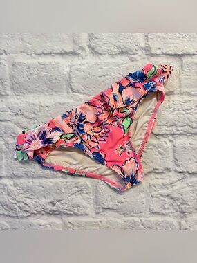 Lilly Pulitzer pink tropical print ruffle-detail swim bottom (size 5 youth)